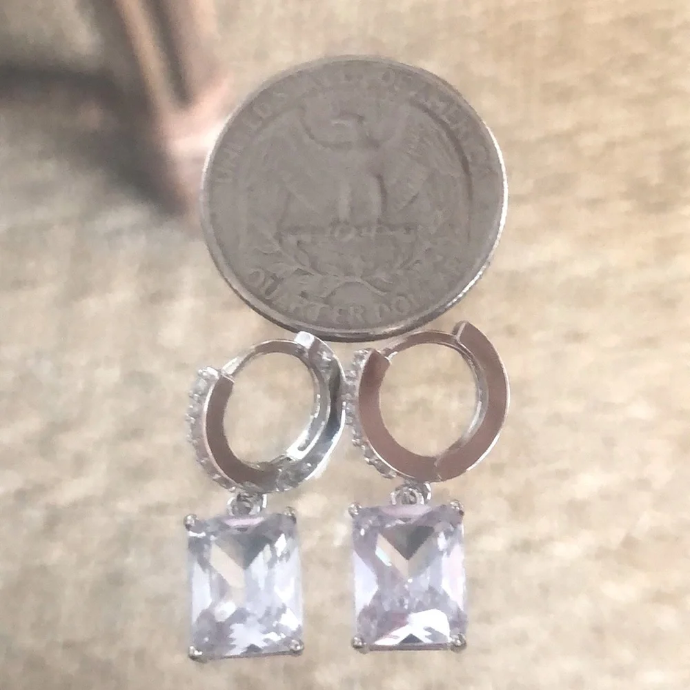 Silver Diamond Cubic Zirconia Dangle Earrings